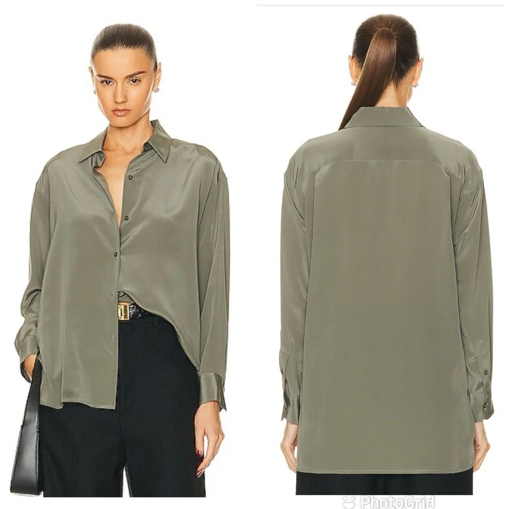 Nili lotan Julien Silk Shirt in Admiral Green